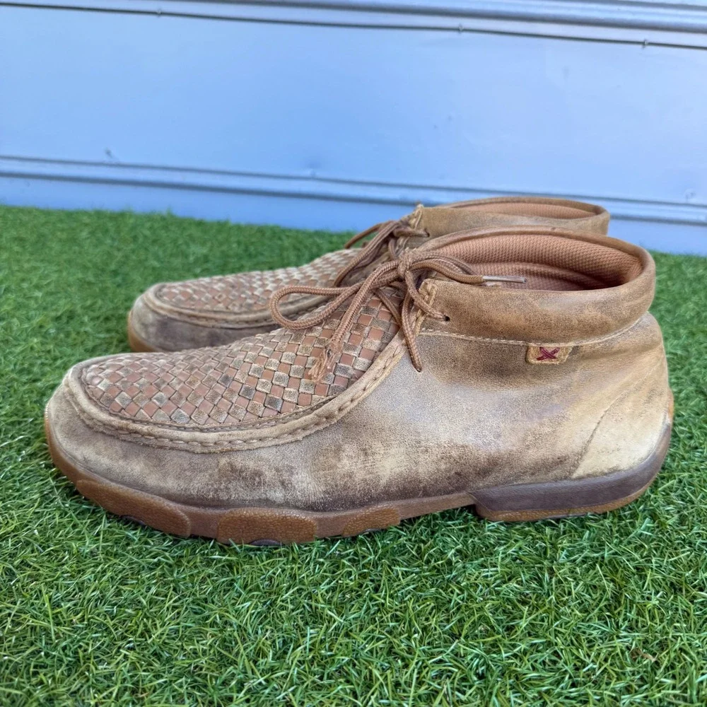 Twisted X Mens Woven Leather Driving Moc Chukka Boots Size 12M Brown MDM0033